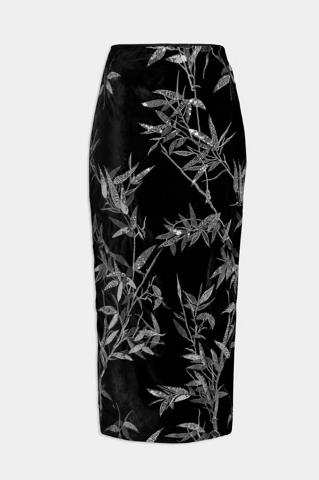 Embroidered velvet midi skirt