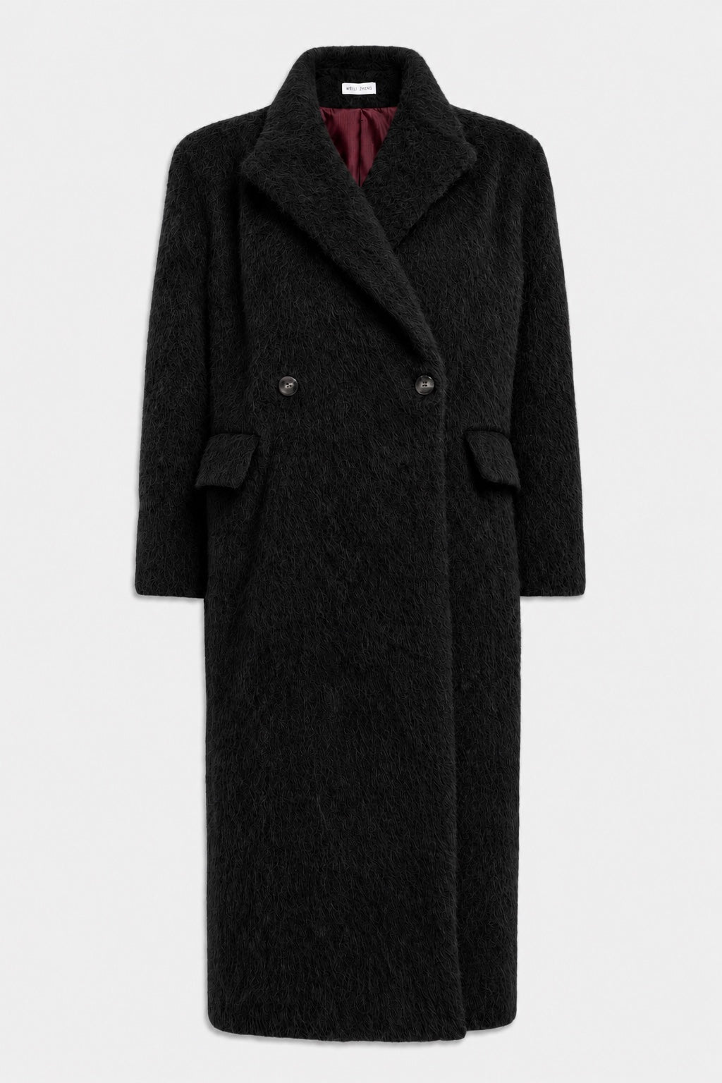 LANGER MANTEL AUS GEBÜRSTETEM TUCH Black