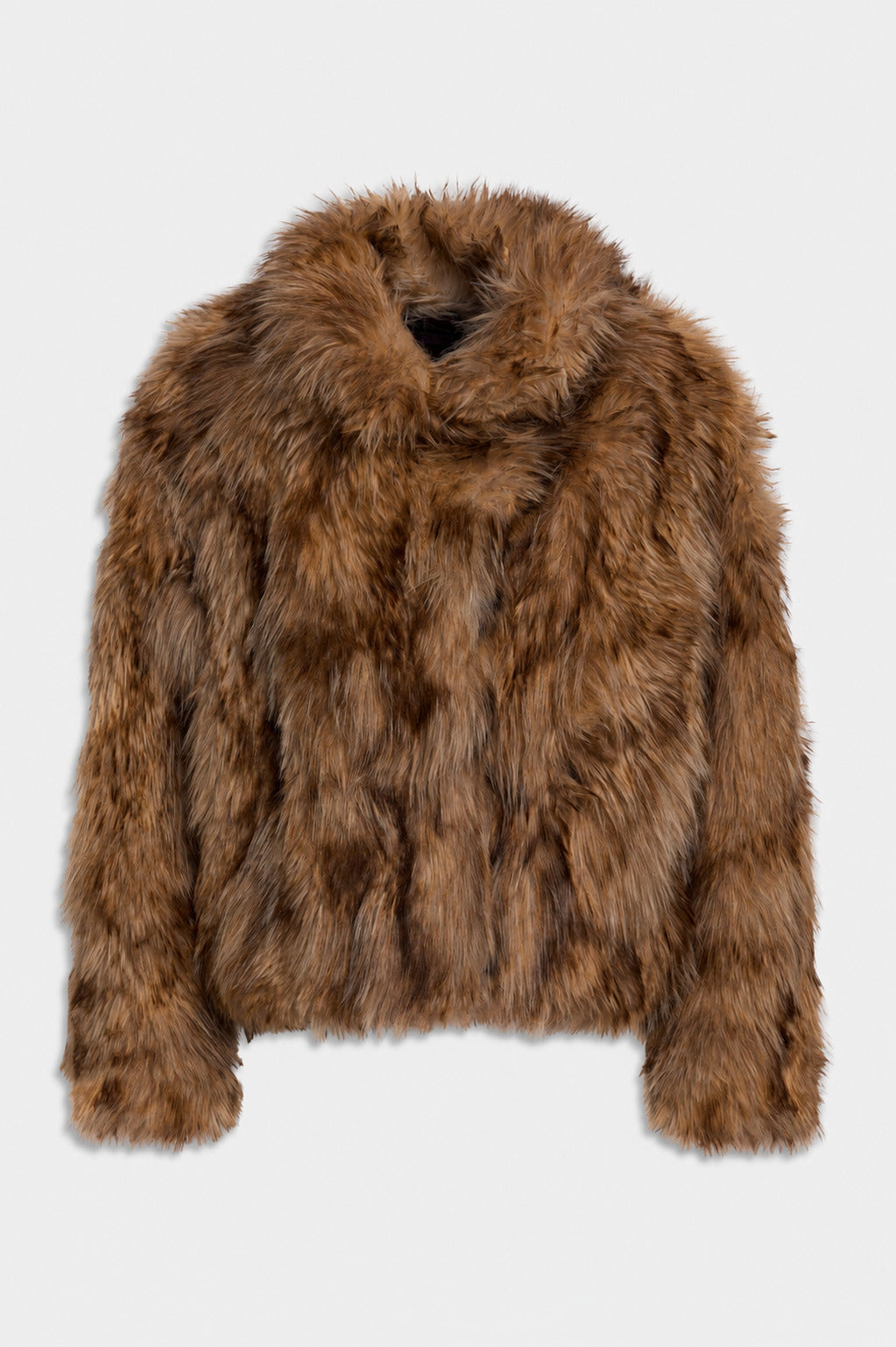 KURZER KUNSTFELLMANTEL MIT BREITEM REVERS Brown fox