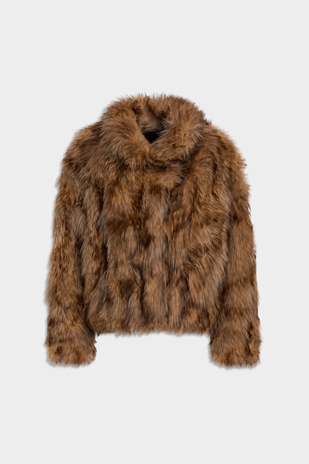 KURZER KUNSTFELLMANTEL MIT BREITEM REVERS Brown fox