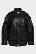 JACKE AUS GEHÄMMERTEM KUNSTLEDER Schwarz