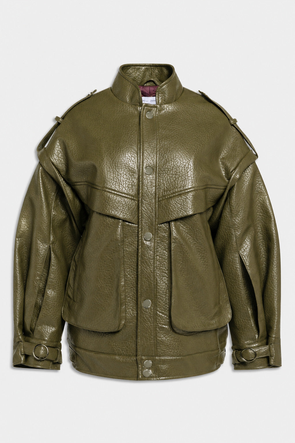 JACKE AUS GEHÄMMERTEM KUNSTLEDER Militärgrün