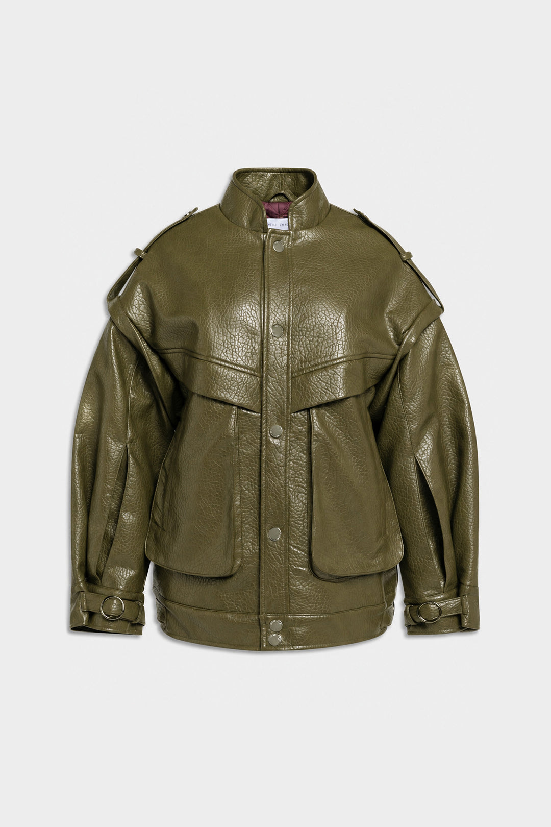 JACKE AUS GEHÄMMERTEM KUNSTLEDER Militärgrün