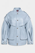 HAMMERED FAUX LEATHER JACKET Dusty blue