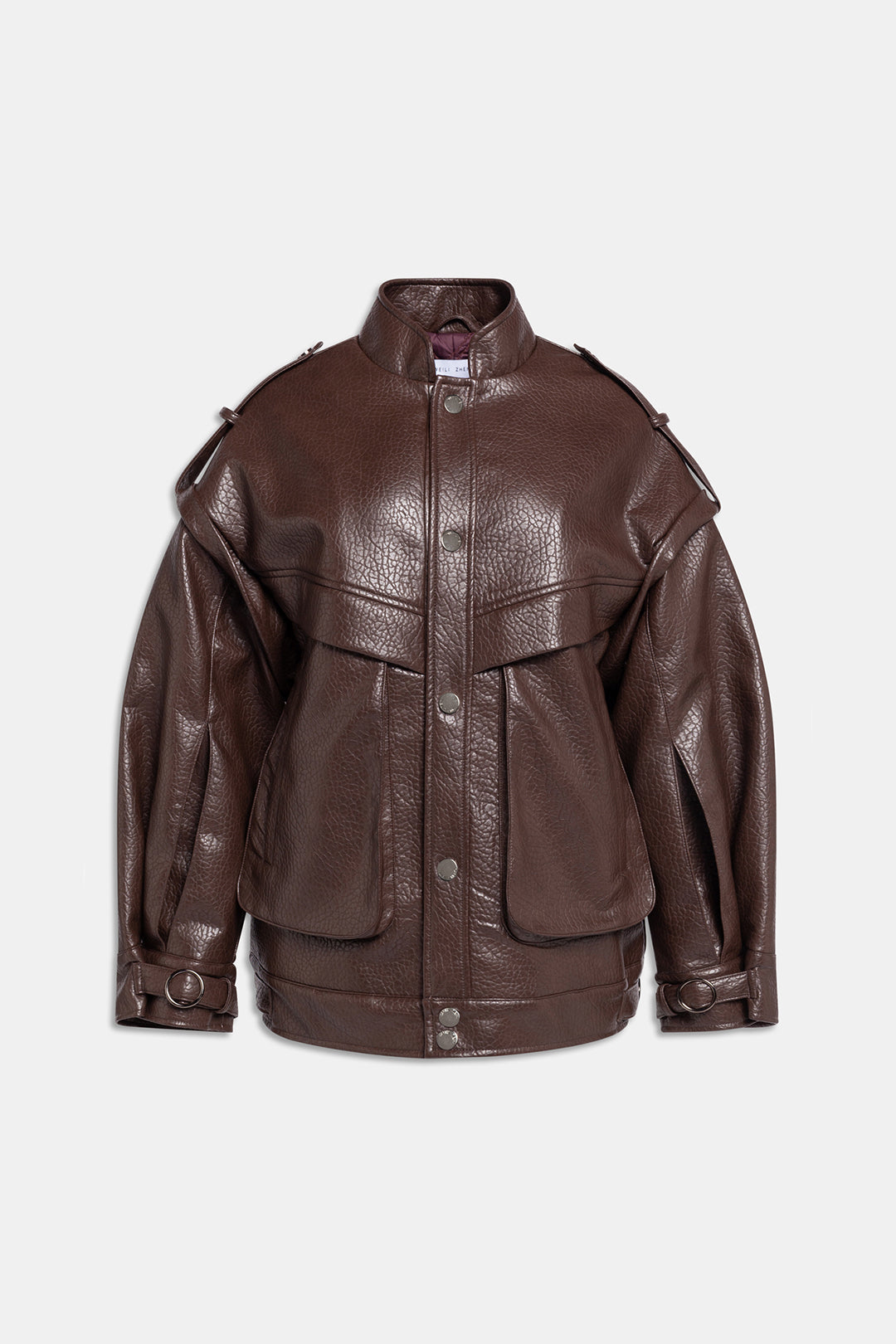 HAMMERED FAUX LEATHER JACKET Ebony brown