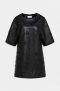 MINI ABITO T-SHIRT IN ECOPELLE RICAMATA Black