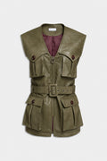 OVERSIZED VEST IN HAMMERED FAUX LEATHER Military green