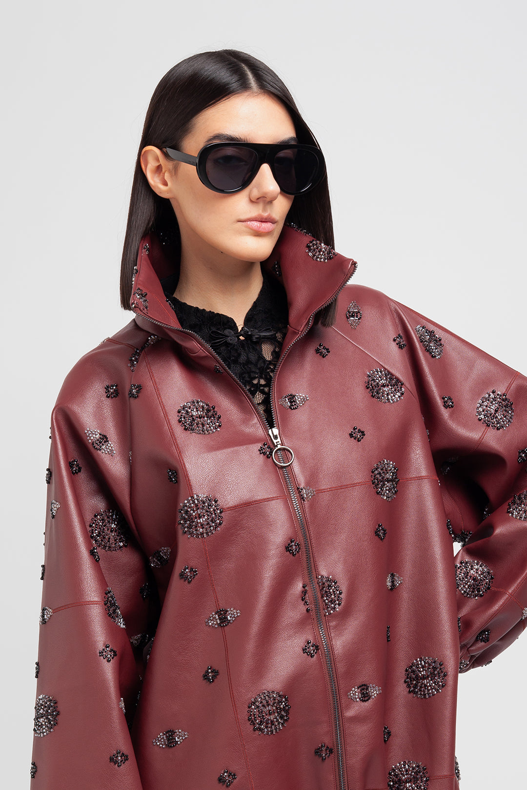 BOMBER IN ECOPELLE LAVORATA Wine red