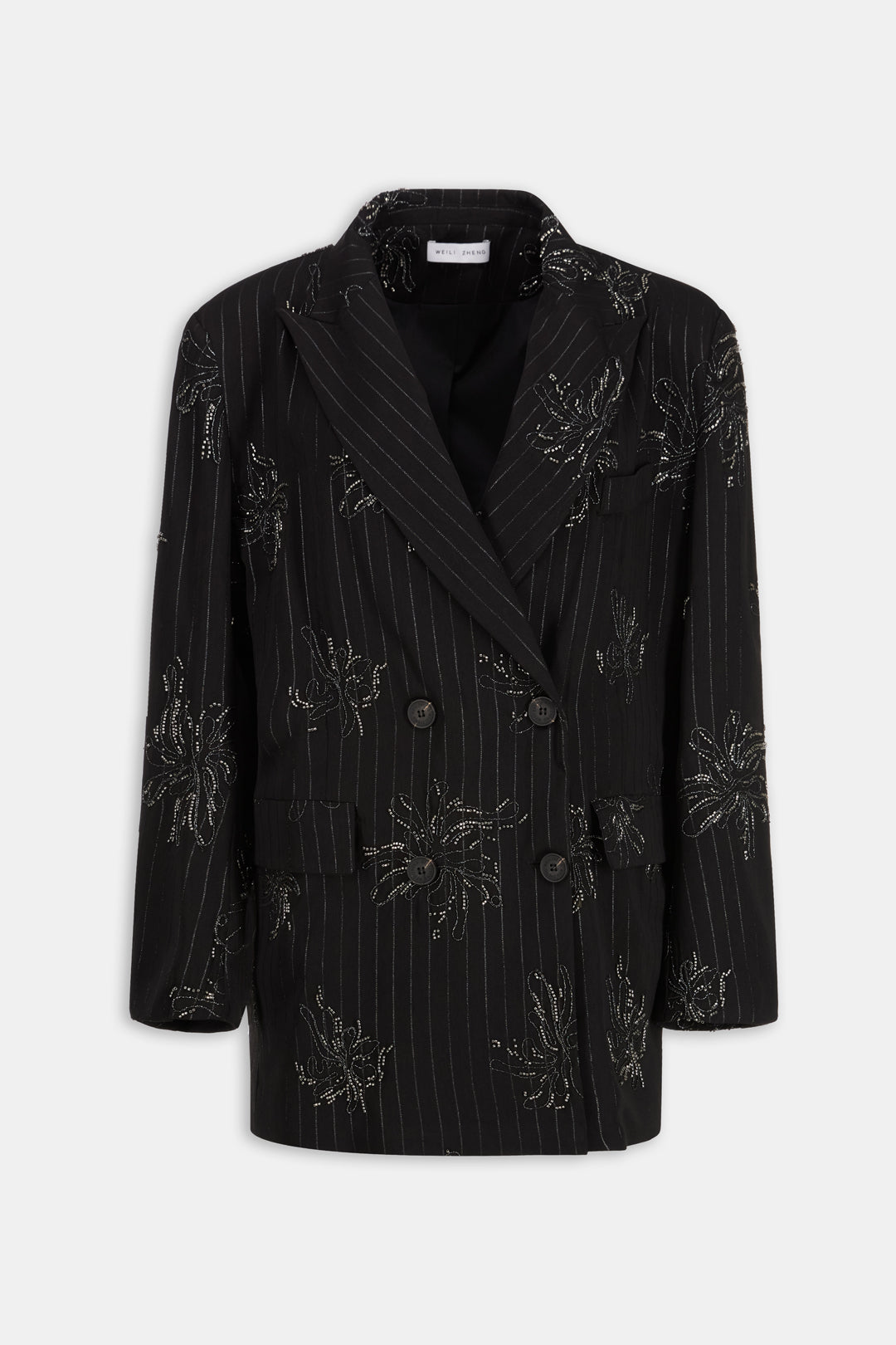 JACKE AUS GESTREIFTEM GABARDINE MIT STICKEREIEN