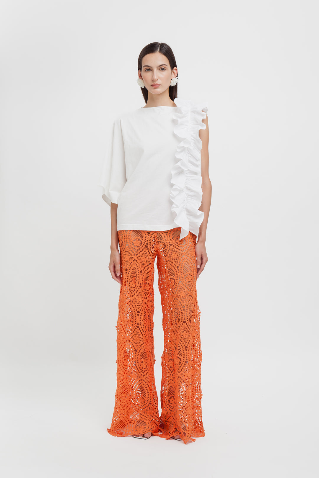 ASYMMETRISCHES T-SHIRT MIT RÜSCHEN